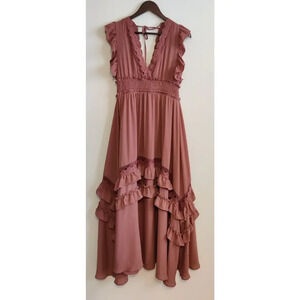 Baltic Born Jasmine Ruffle Maxi Dress in Rosy Brown Size Small